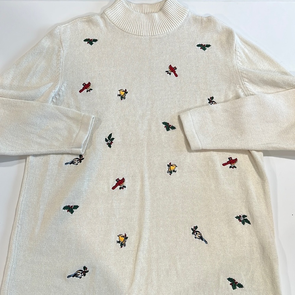 Blair - beige embroidered bird sweater,‎ L, vintage